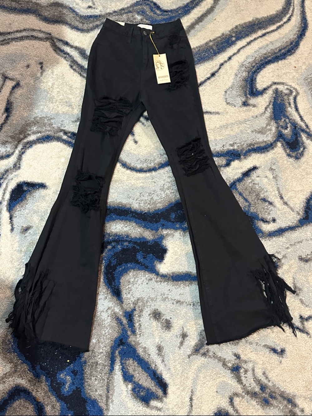 Aphrodite Black High-Rise Distressed Flared Jeans